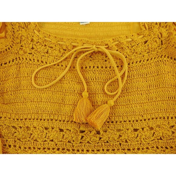 American Eagle Mustard Crochet Peasant Blouse Boho Festival Top Size Medium - Picture 4 of 9